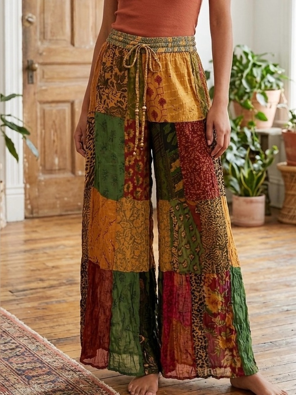 Young Threads Boho Patchwork Wide Leg Pants NWT Size Small